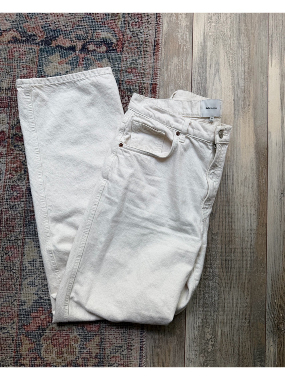 Reformation Val 90s Mid-Rise Straight Jeans 29 FIOR DI LATTE / Ecru - Picture 2 of 4
